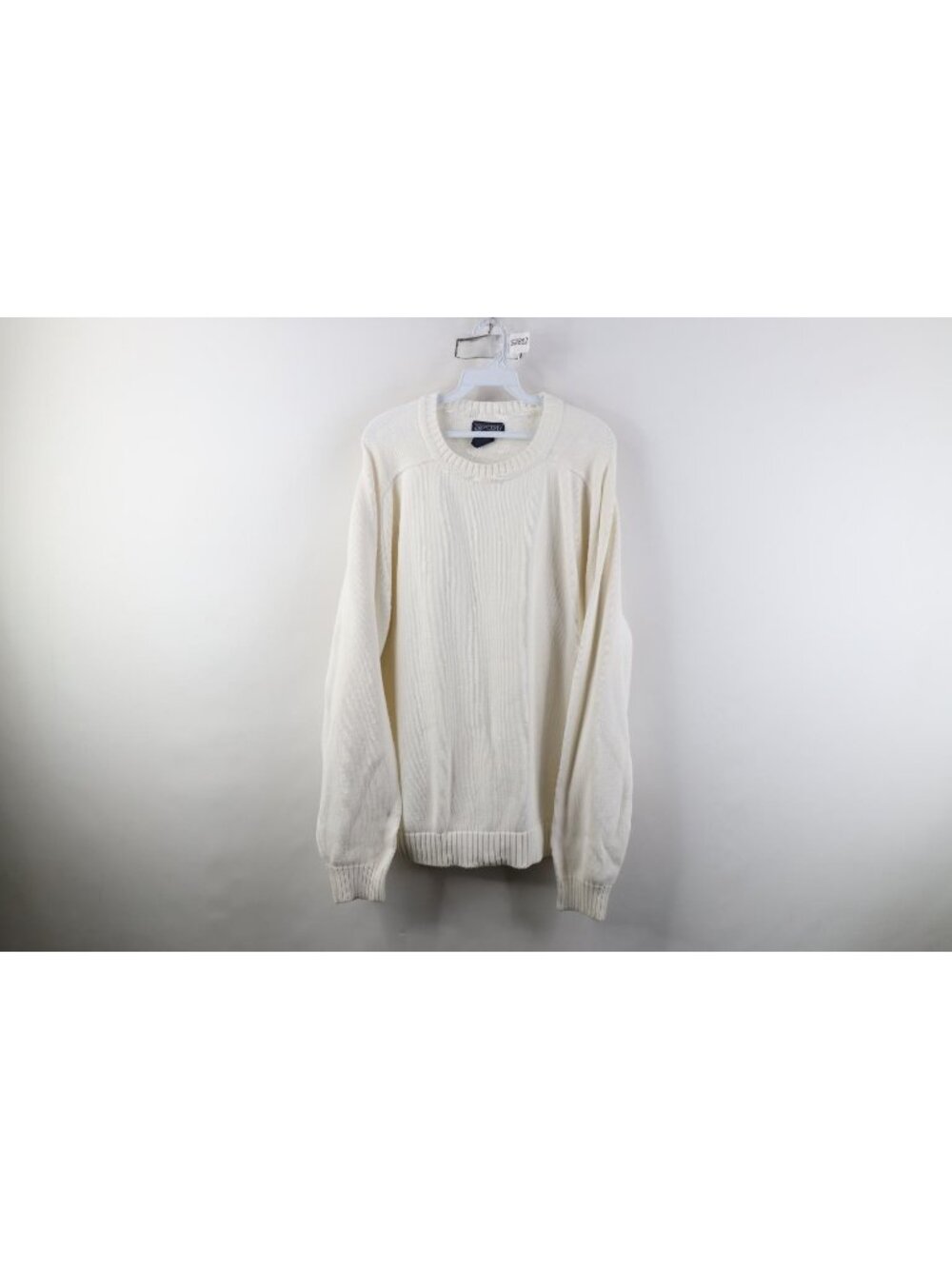 Vtg 90s Lands End Mens Large Tall Blank Cotton Knit Crewneck Sweater White USA